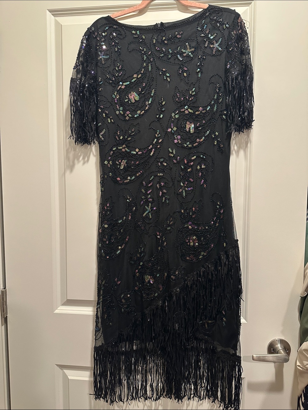 Elegant Black Beaded Fringe Evening Dress